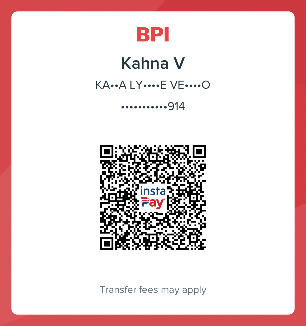 BPI QR code for Kahna Velasco